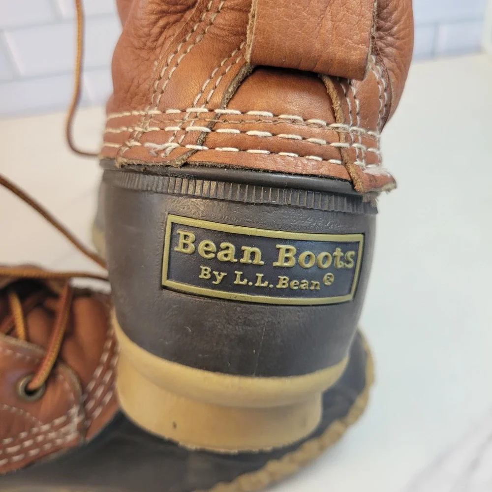 LL Bean Mens 8 inch Bean Boots Brown Tan Leather Duck Boots Size 10 USA